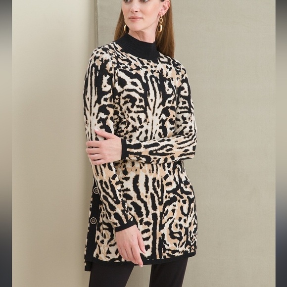Chico’s women’s Leopard-Print Mock Neck Sweater Tunic size 1 US medium - Picture 1 of 10